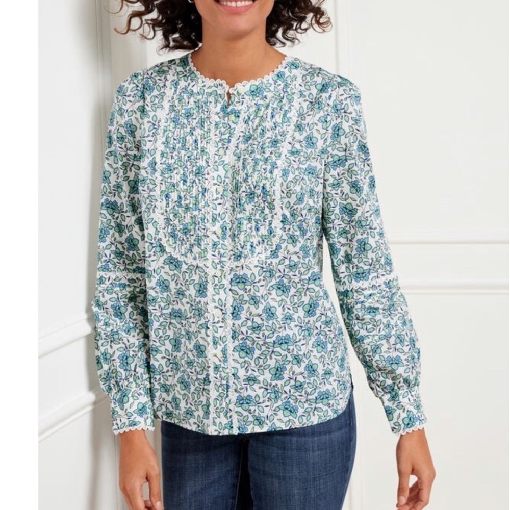 Talbots Blue and White Floral Button Down Shirt